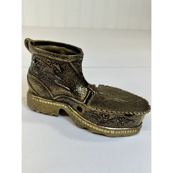 Mid-century  Brass Boot  Ashtray Cigarette Holder Tag says‎ Spain 7-52. Unique - Picture 8 of 8